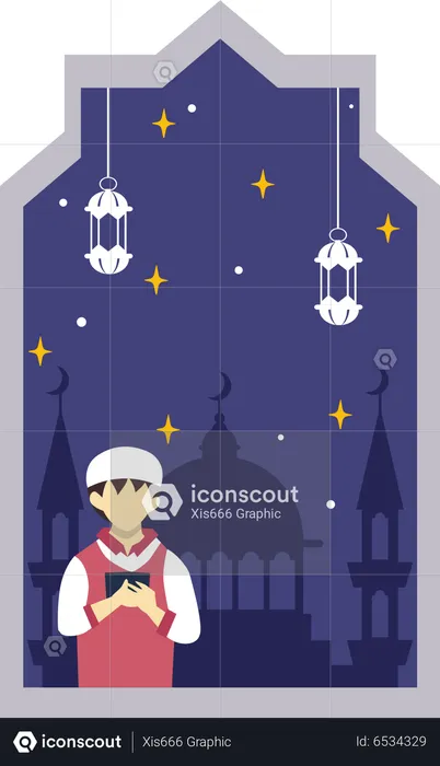 Boy doing ramadan prayer  Illustration