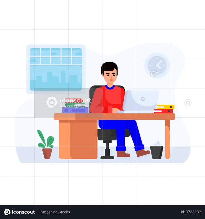 Boy doing remote job  Illustration