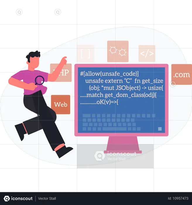 Boy doing research software coding  Illustration