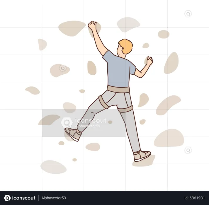 Boy doing rock climbing practice  Illustration