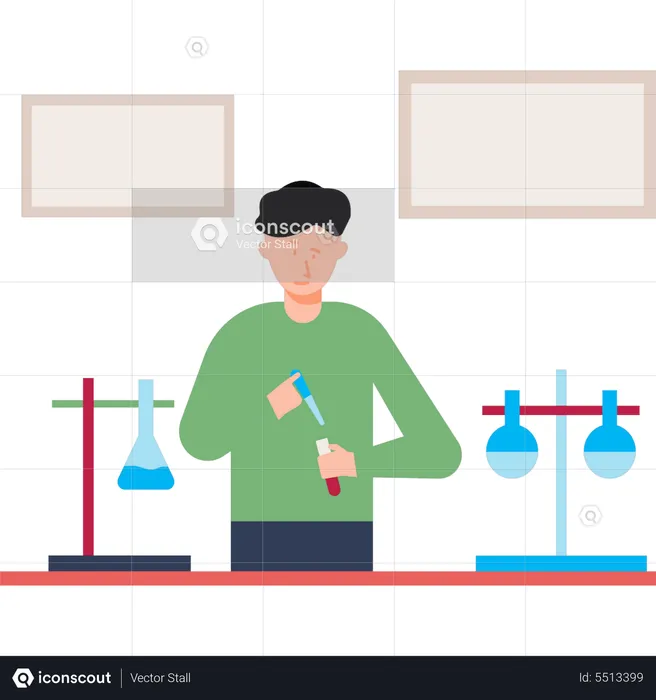 Boy doing science experiments in laboratory  Illustration