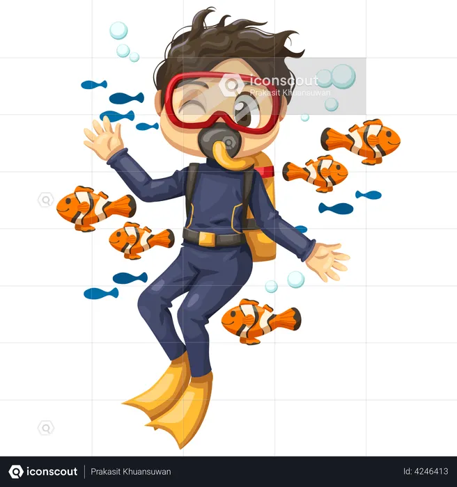 Boy doing scuba diving  Illustration