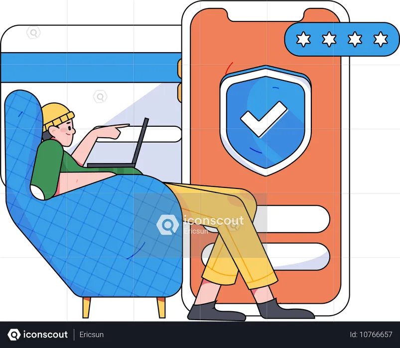 Boy doing secure mobile payment  Illustration