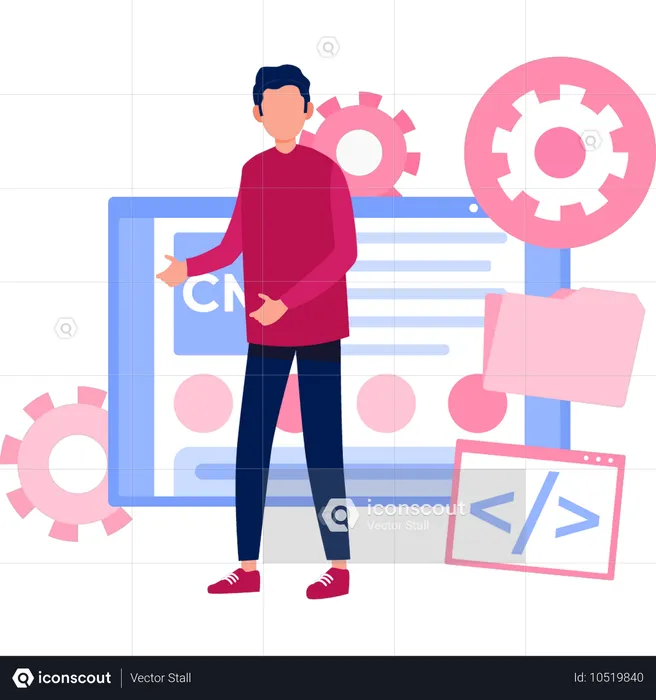 Boy doing setting folder and webpage coding  Illustration