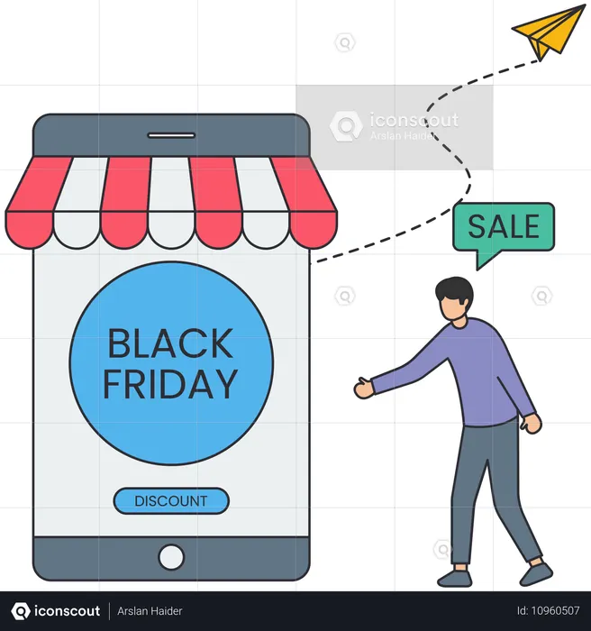 Boy doing shopping during Black Friday  Illustration