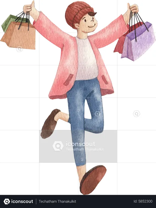 Boy Doing Shopping  Illustration