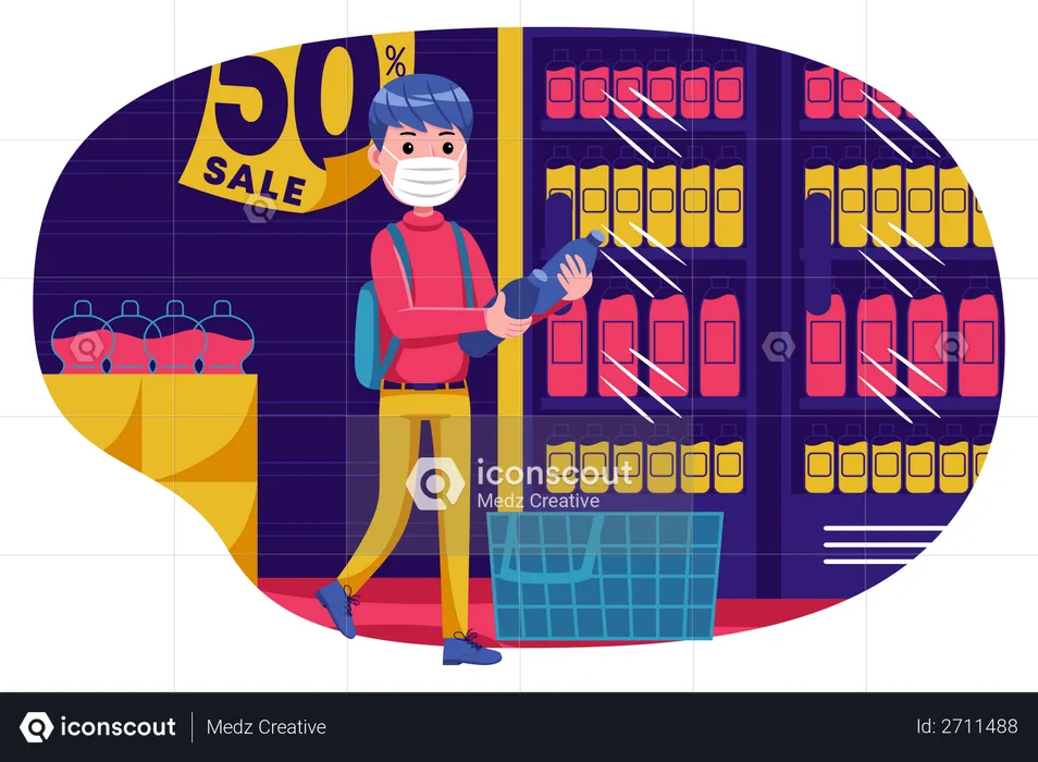 Boy doing shopping on sale  Illustration