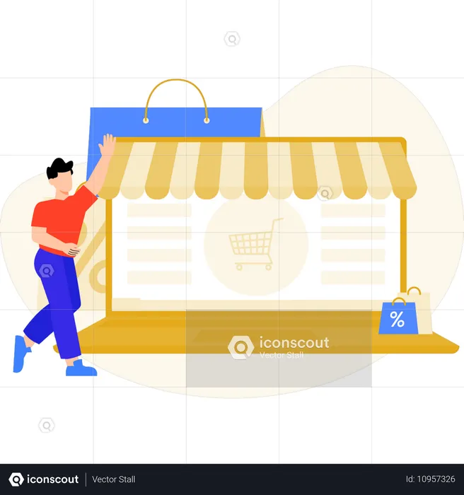 Boy doing shopping online  Illustration