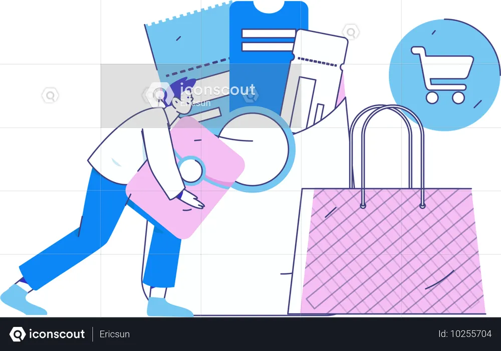 Boy doing shopping payment  Illustration