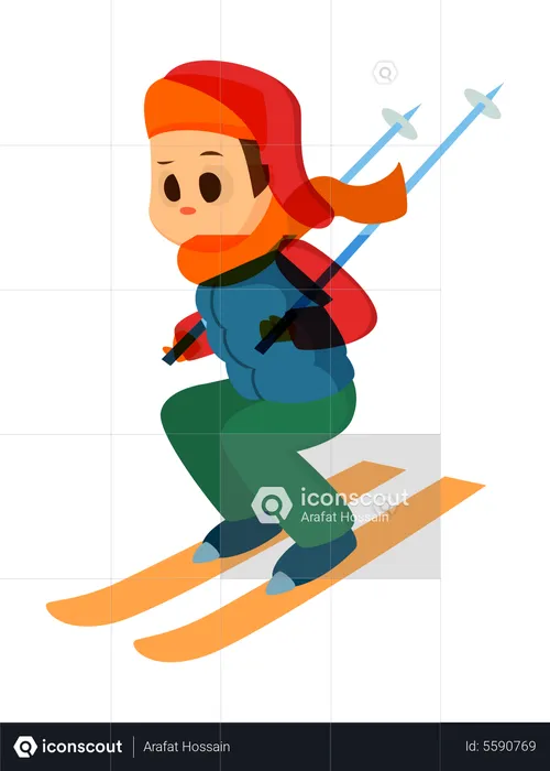 Boy doing skiing in winter  Illustration