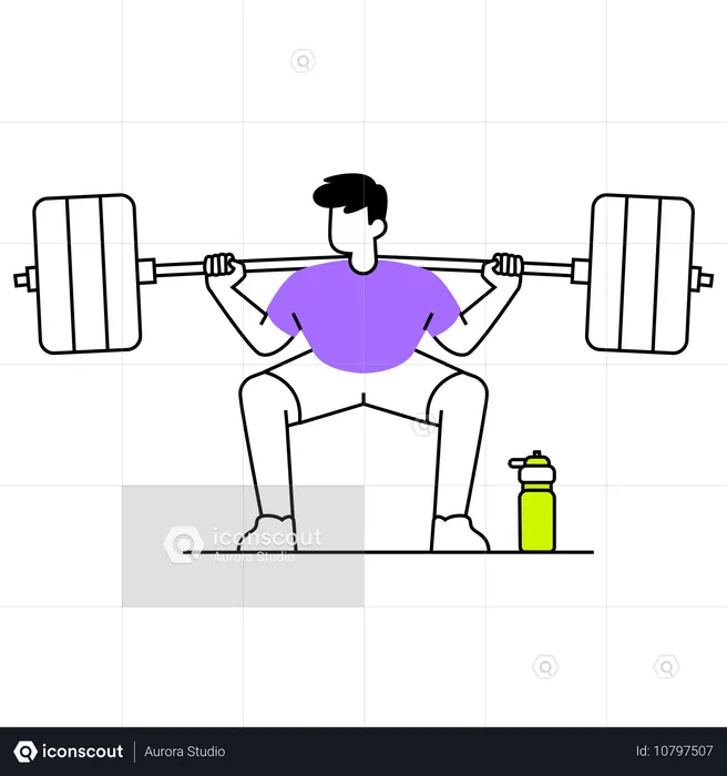 Boy doing squats at home  Illustration