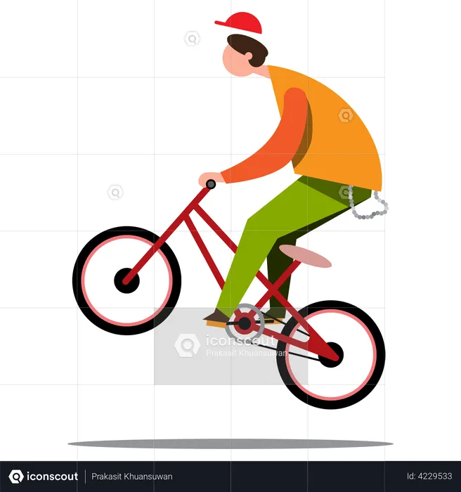 Boy doing stunts while riding bicycle  Illustration