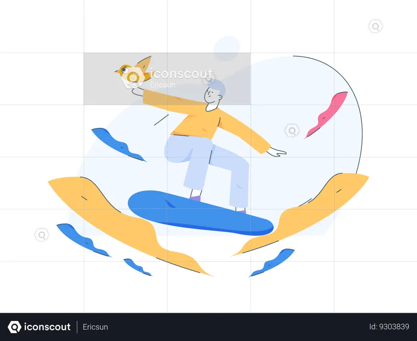 Boy doing surfing in ocean  Illustration
