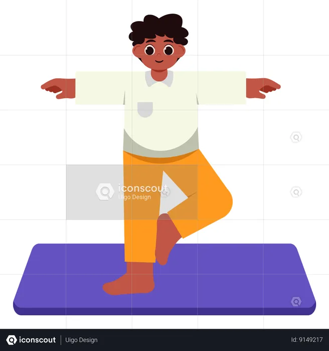 Boy Doing Tree Yoga Pose  Illustration