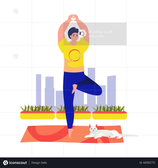 Boy doing tree yoga pose  Illustration