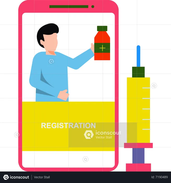 Boy doing vaccination registration  Illustration