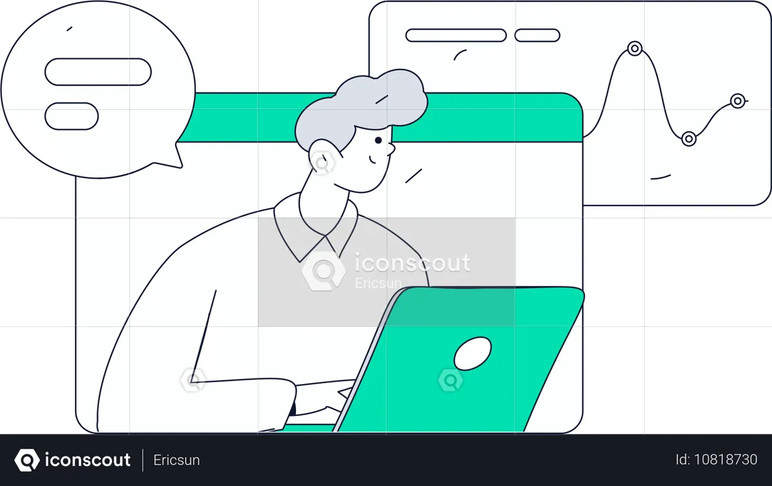 Boy doing virtual data processing  Illustration