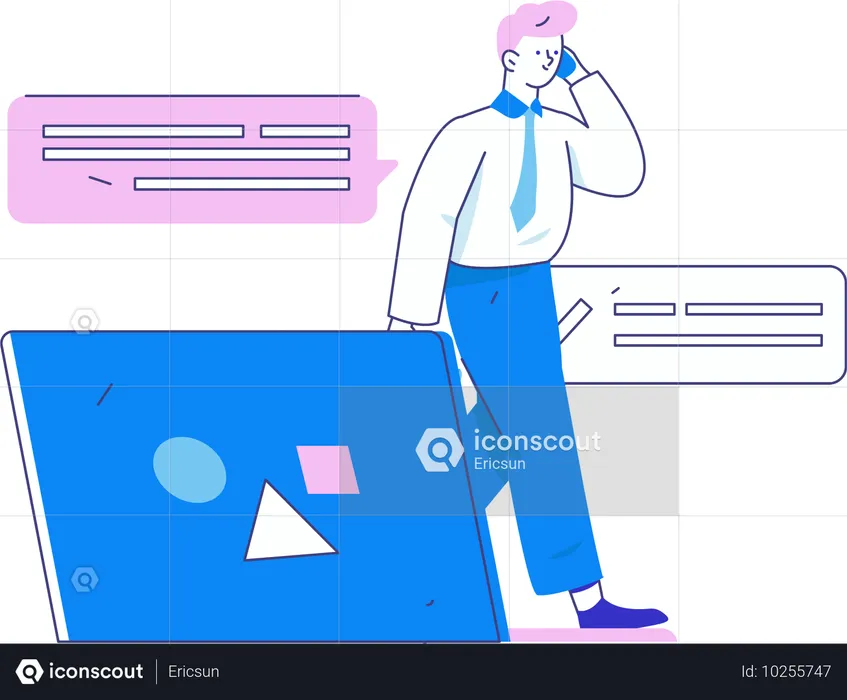 Boy doing virtual discussion  Illustration