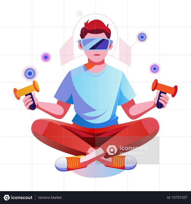 Boy doing virtual gaming  Illustration