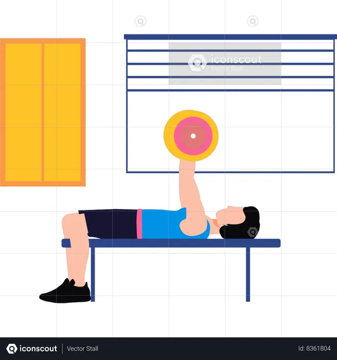 Boy doing weightlifting in gym  Illustration