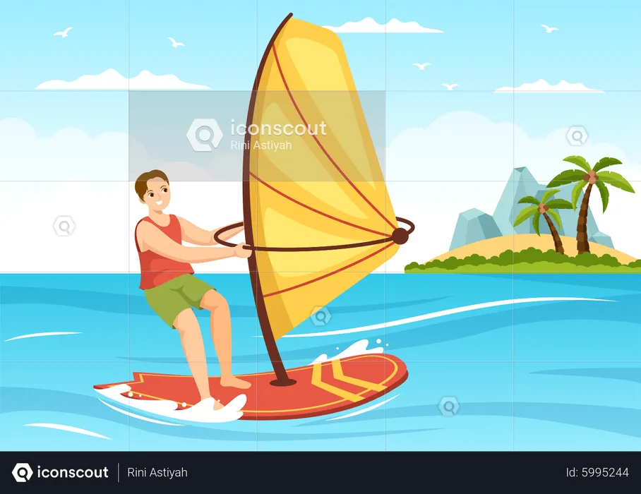 Boy doing Windsurfing  Illustration