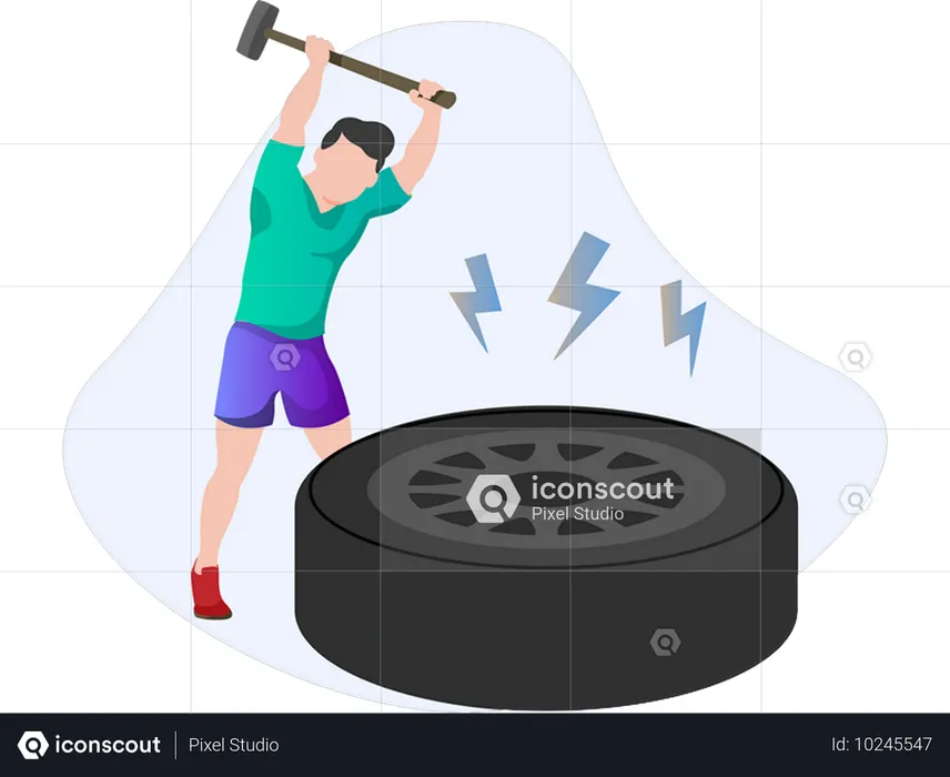 Boy doing workout with tire  Illustration