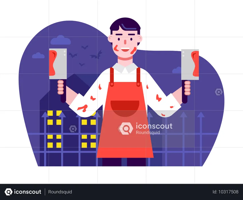 Boy dressed as a butcher for Halloween costume party  Illustration