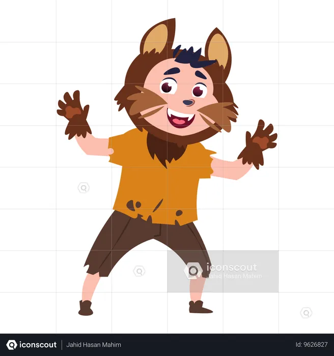 Boy dressed up in lion costume in party  Illustration