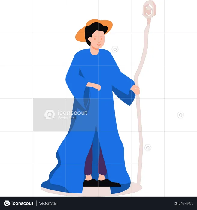 Boy dressed wizard and magic wand  Illustration