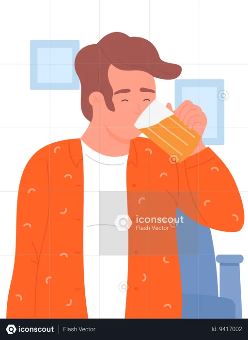 Boy drinking beer  Illustration