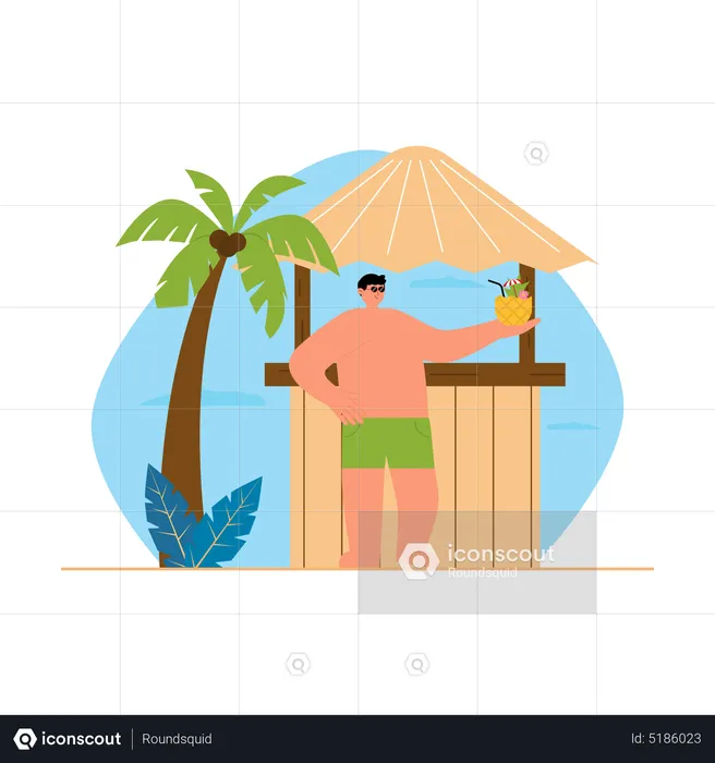 Boy drinking cocktail at beach  Illustration