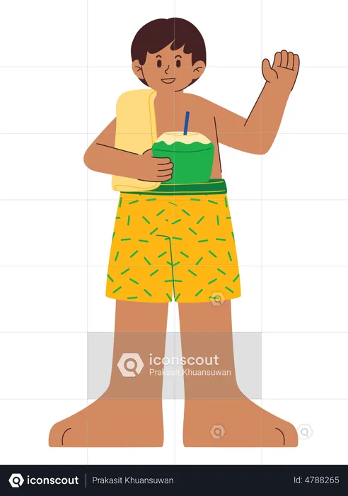 Boy Drinking Coconut Water  Illustration