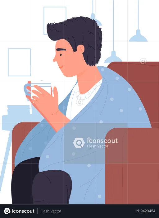 Boy drinking hot coffee  Illustration