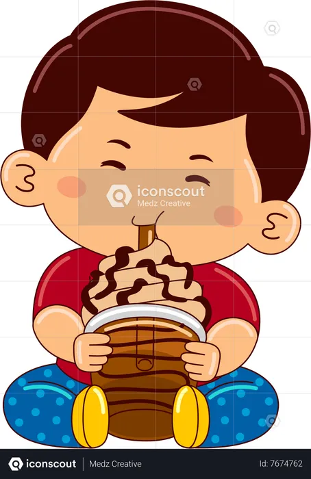 Boy drinking iced blended moccachino  Illustration