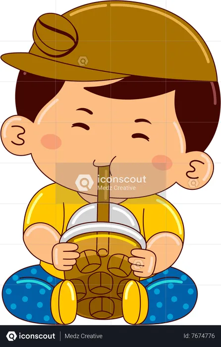 Boy drinking iced coffee  Illustration