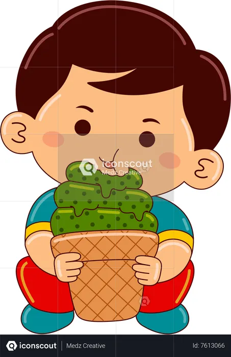 Boy drinking matcha ice cream cone  Illustration