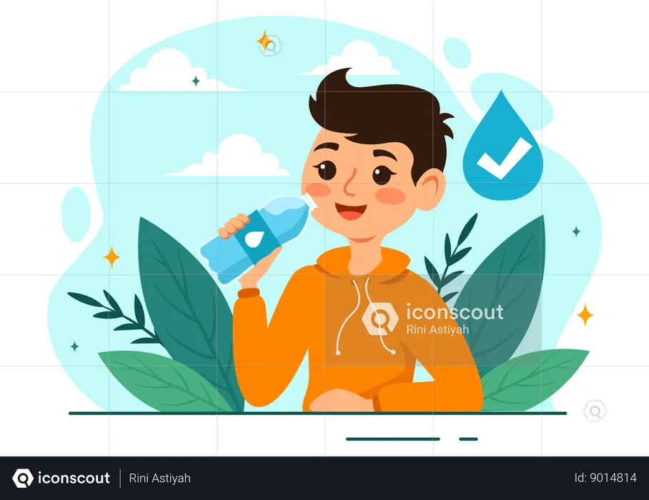 Boy Drinking Water  Illustration
