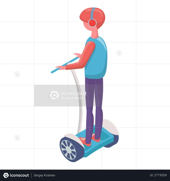 Boy driving electric scooter  Illustration