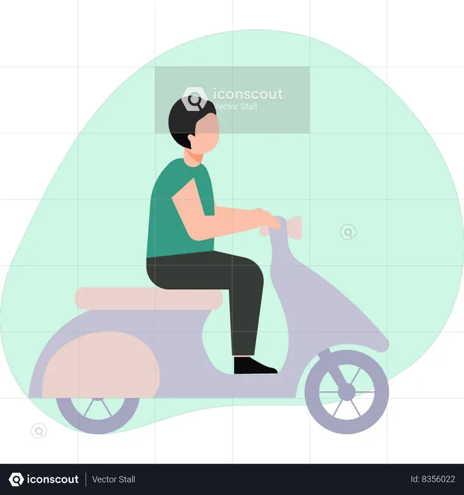 Boy driving scooter  Illustration