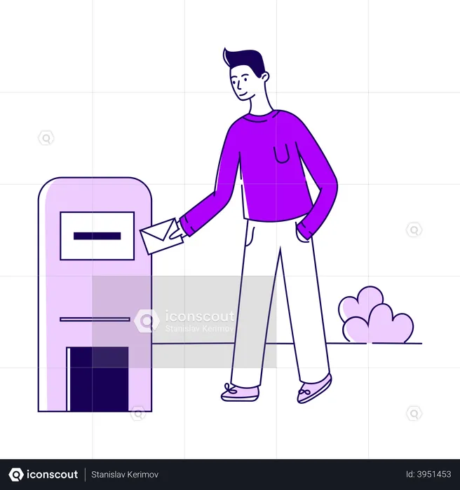 Boy dropping envelope in mailbox  Illustration