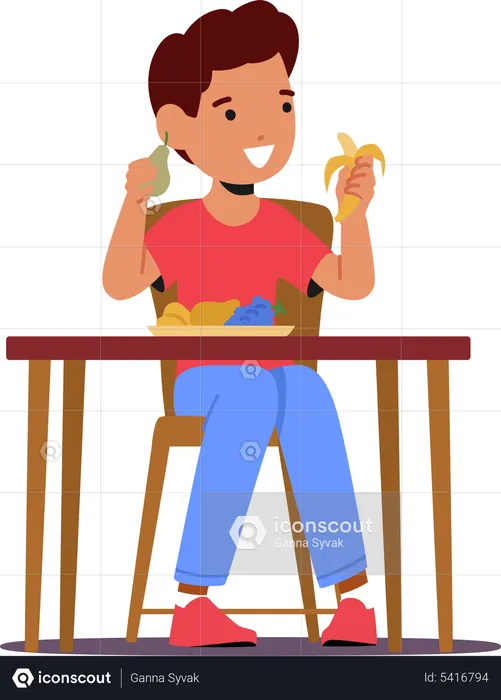 Boy eat fresh fruits  Illustration