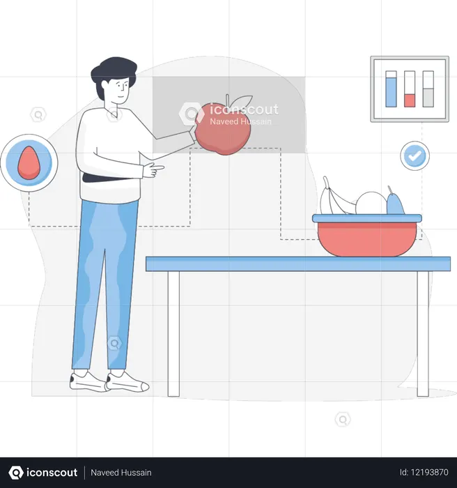 소년은 건강한 음식을 먹습니다  일러스트레이션
