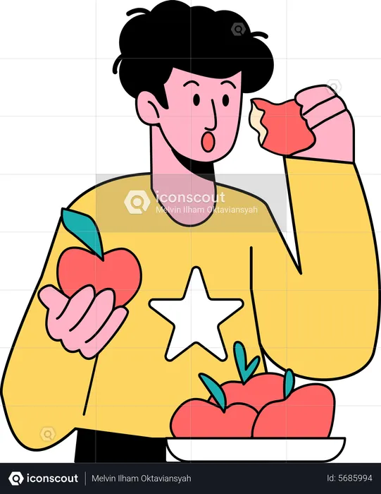 Boy Eating Apple  Illustration
