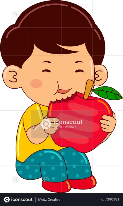 Boy eating apple  Illustration
