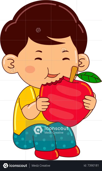 Boy eating apple  Illustration