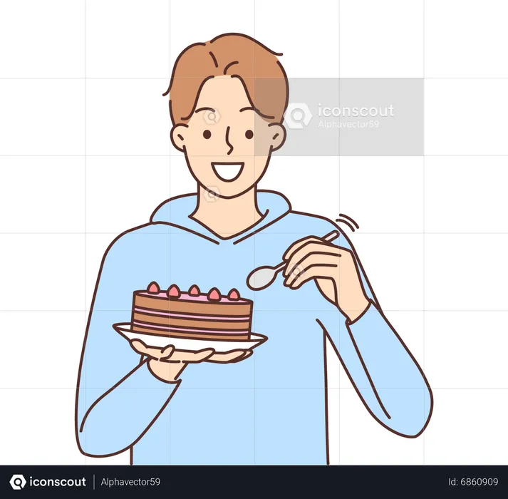 Boy eating cake  Illustration