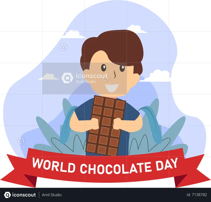 Boy eating chocolate  Illustration