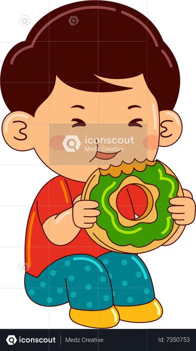 Boy Eating Donut  Illustration