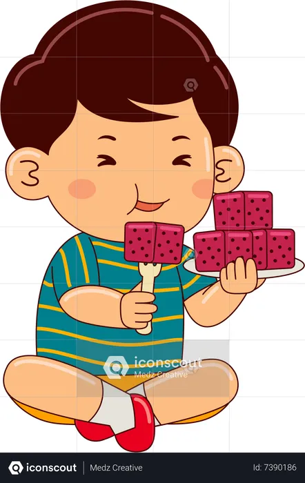 Boy eating dragon fruit  Illustration