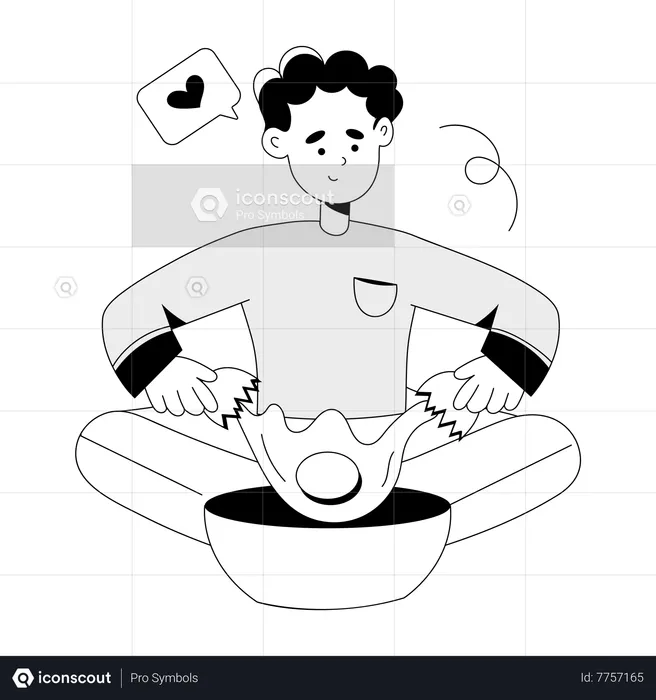 Boy Eating Egg Bowl  Illustration